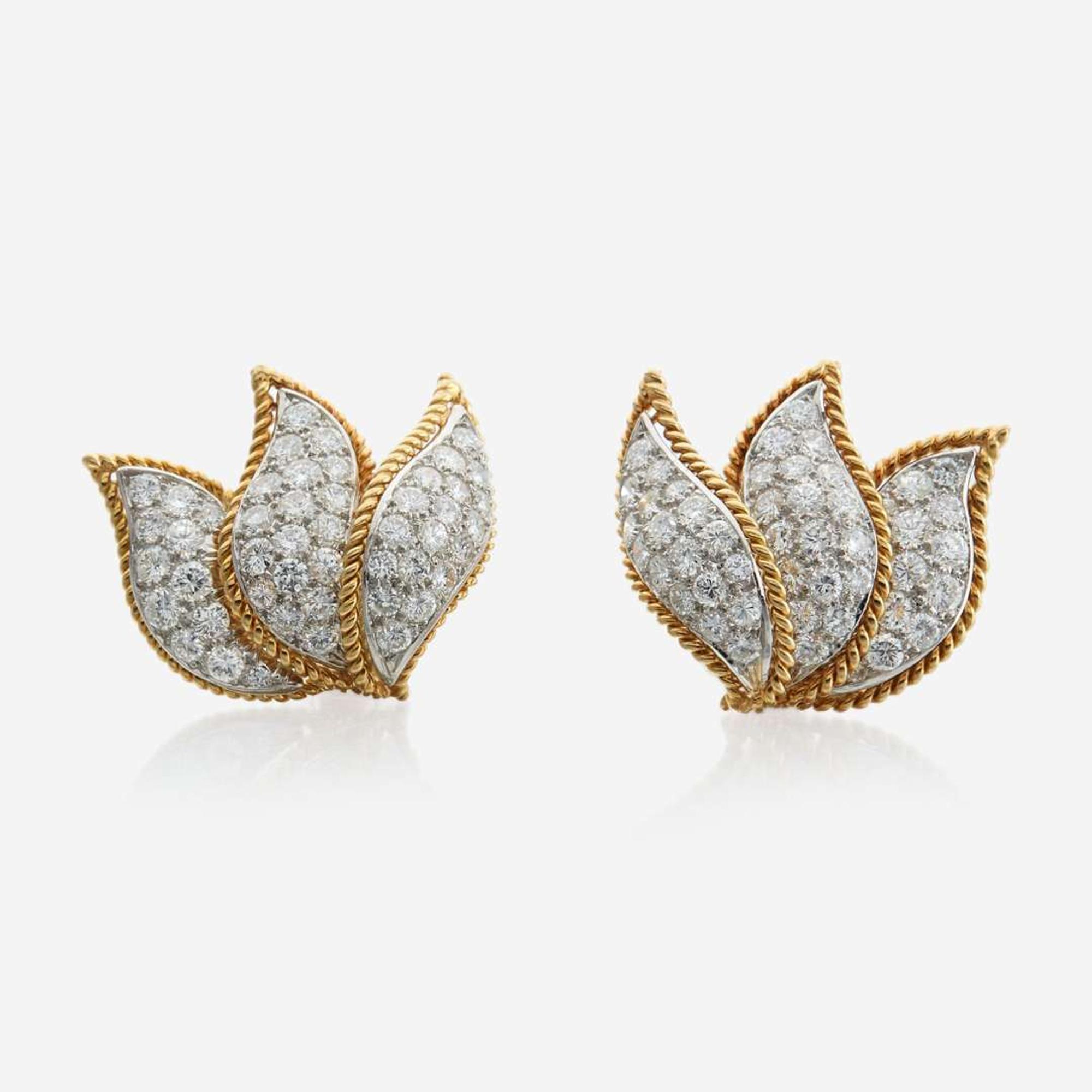 A pair of gold, platinum, and diamond ear clips, Tiffany & Co. Schlumberger
