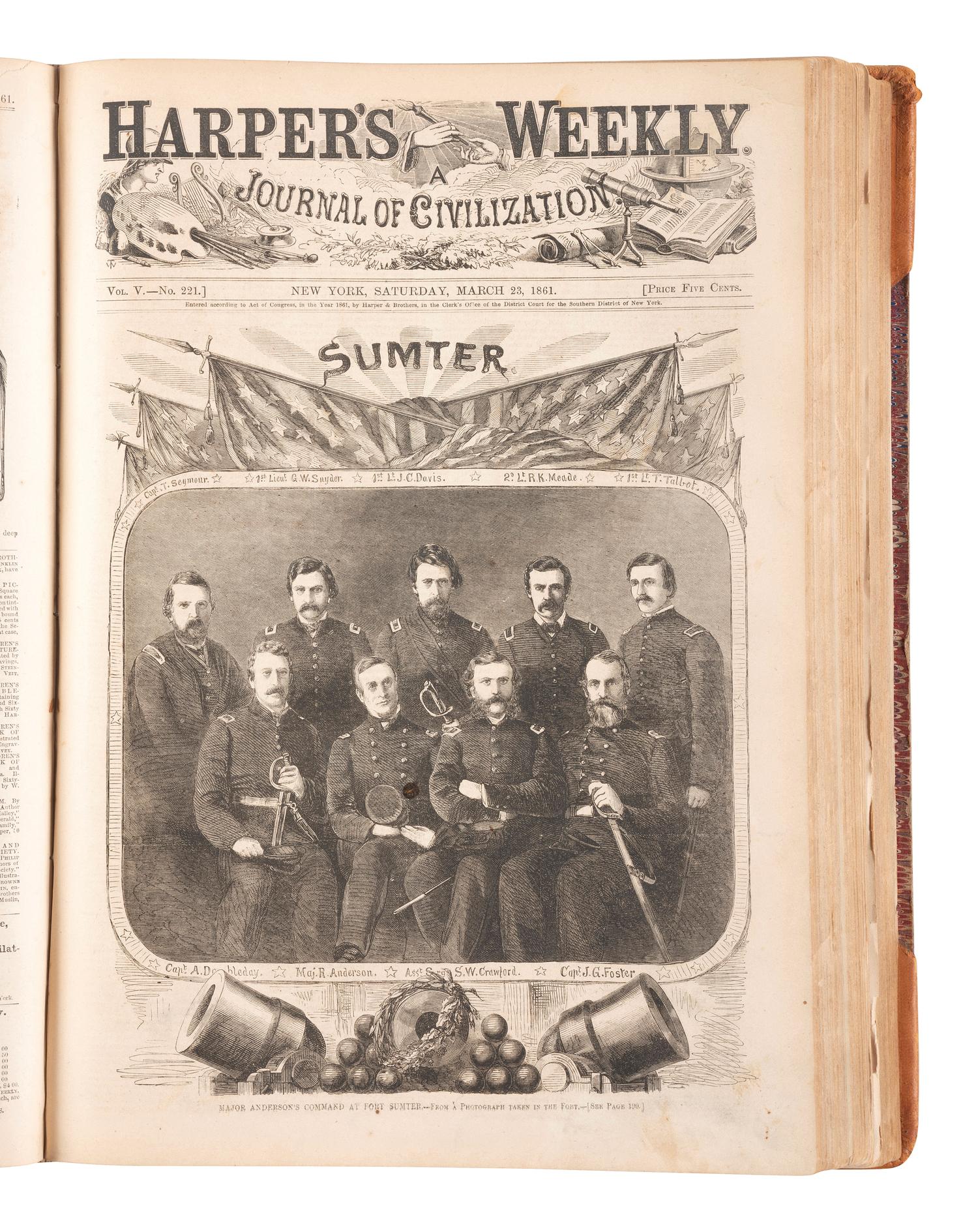 [CIVIL WAR]. Harper's Weekly. 305 issues in 6 bound volumes. New York: Harper & Brothers, 1860-1865.