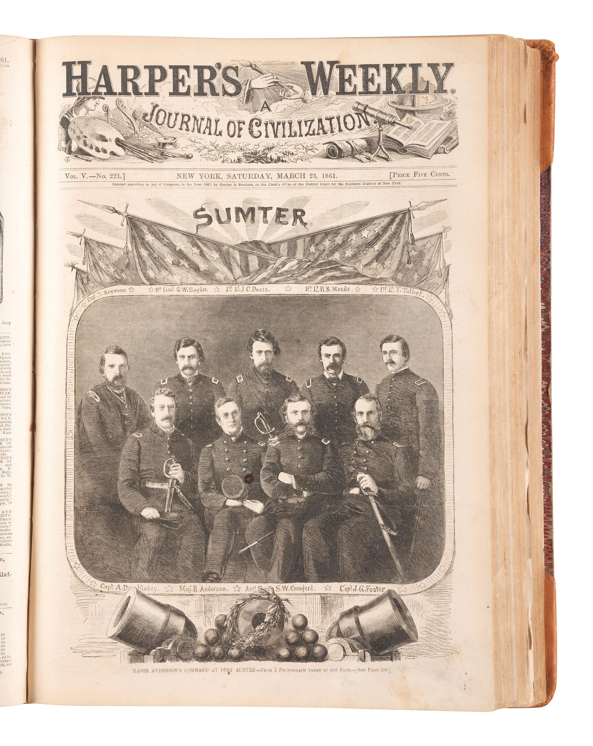 [CIVIL WAR]. Harper's Weekly. 305 issues in 6 bound volumes. New York: Harper & Brothers, 1860-1865.