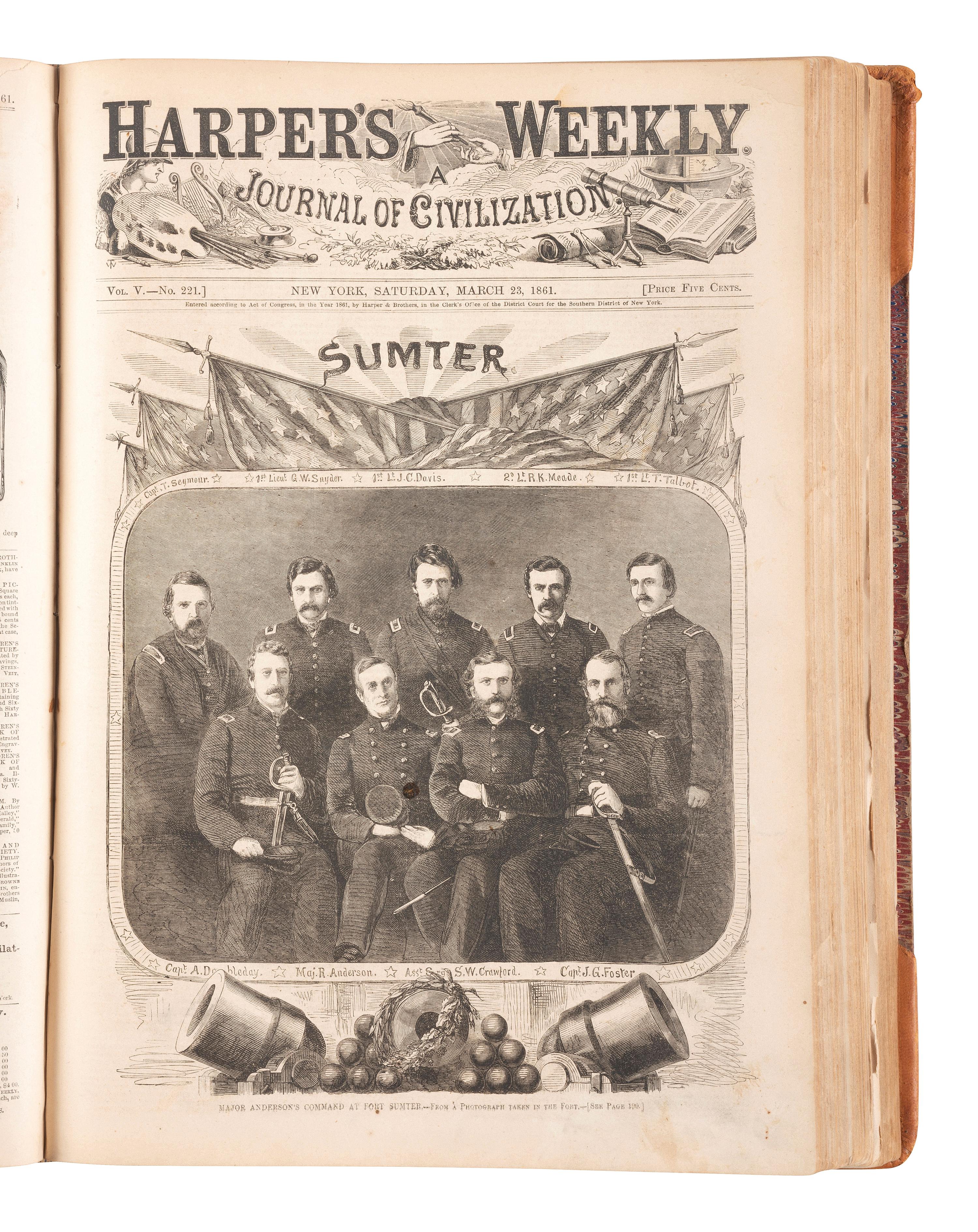 [CIVIL WAR]. Harper's Weekly. 305 issues in 6 bound volumes. New York: Harper & Brothers, 1860-1865.