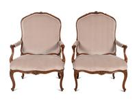 A Pair of Oversized Louis XV Carved Beechwood Fauteuils à la Reine by Louis Cresson (French, 1706-1761)