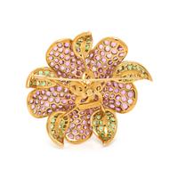 JEAN VITAU, DIAMOND, PINK SAPPHIRE AND TSAVORITE GARNET FLOWER BROOCH