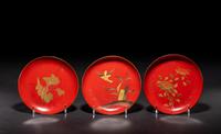 Eight Japanese Gilt Decorated Red Lacquered Wares