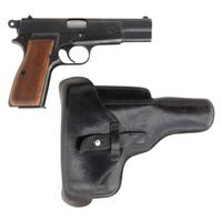 **Post-War and Post Occupation Belgian Browning Hi-Power with Holster and Two Matching Magazines