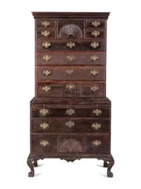 A Chippendale Fan-Carved Cherrywood Claw-and-Ball Foot Chest-on-Chest