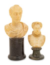 Two Small Alabaster Busts on Marble Socles