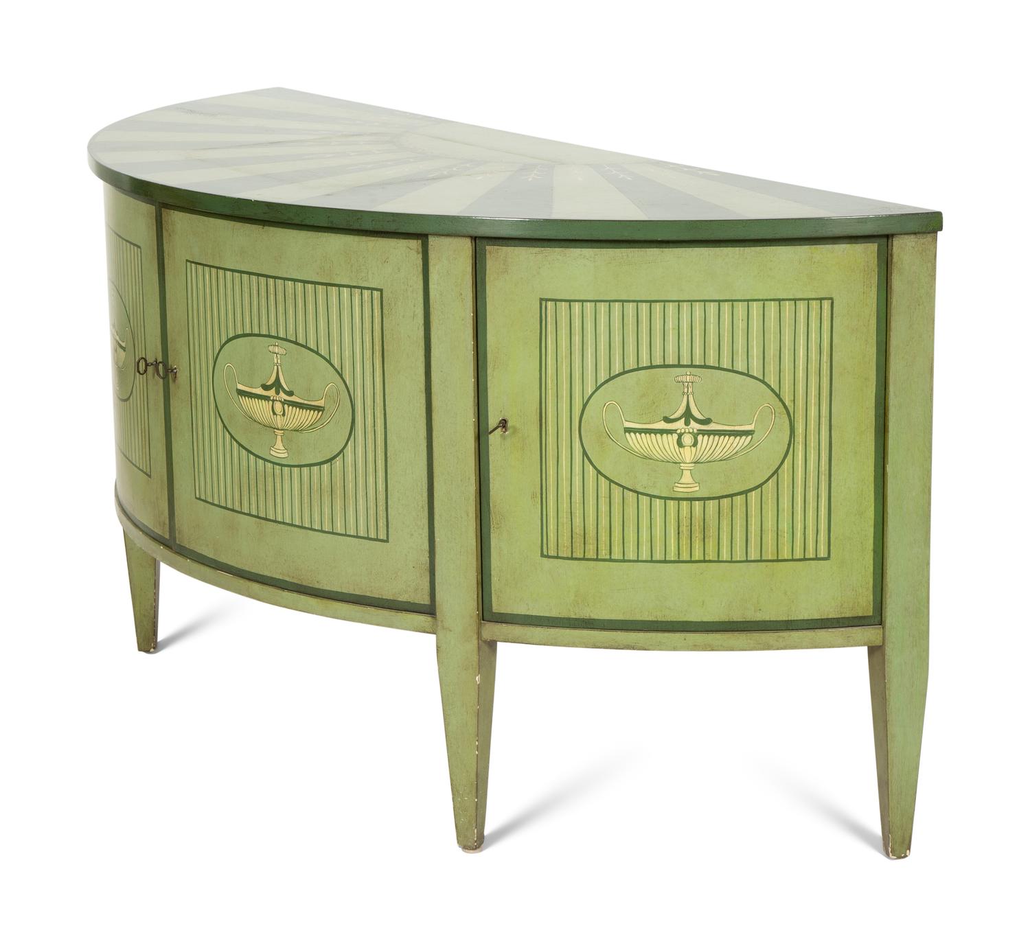 A Pair of Italian Neoclassical Style Painted Demilune Cabinets