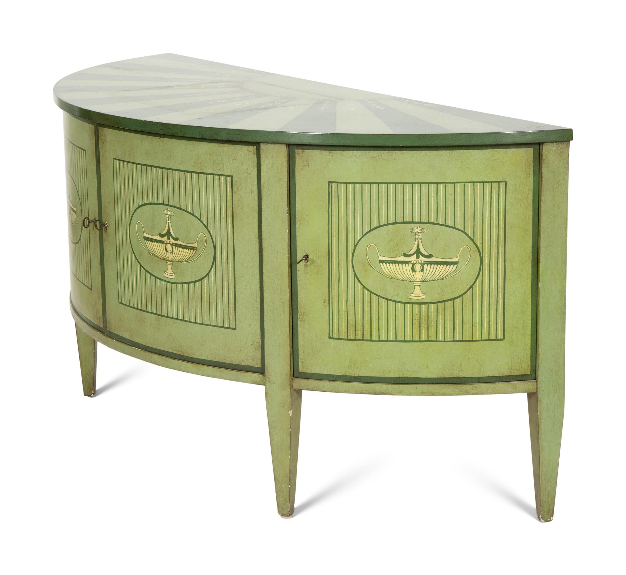 A Pair of Italian Neoclassical Style Painted Demilune Cabinets