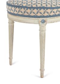 A Set of Four Louis XVI Blue and White-Painted Side Chairs