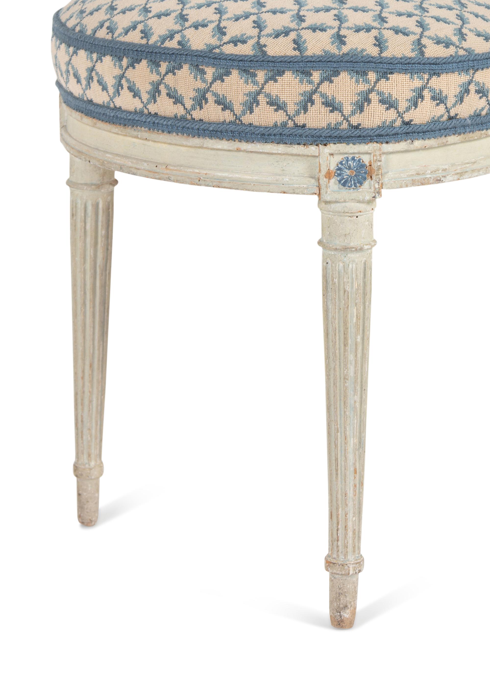 A Set of Four Louis XVI Blue and White-Painted Side Chairs
