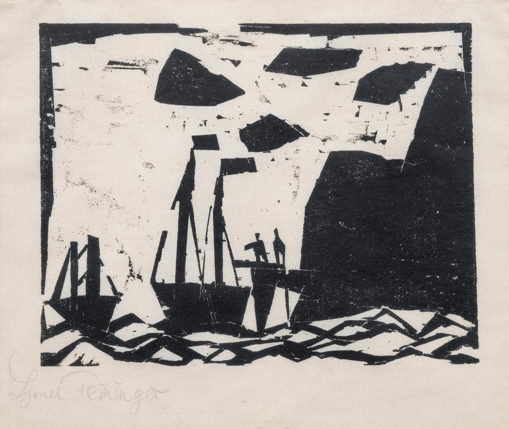 Schiffe am Felsenstrand ( Ships along a rocky coast)