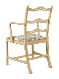 A Set of Four George III Cream and Green-Painted Ladder-Back Dining Chairs