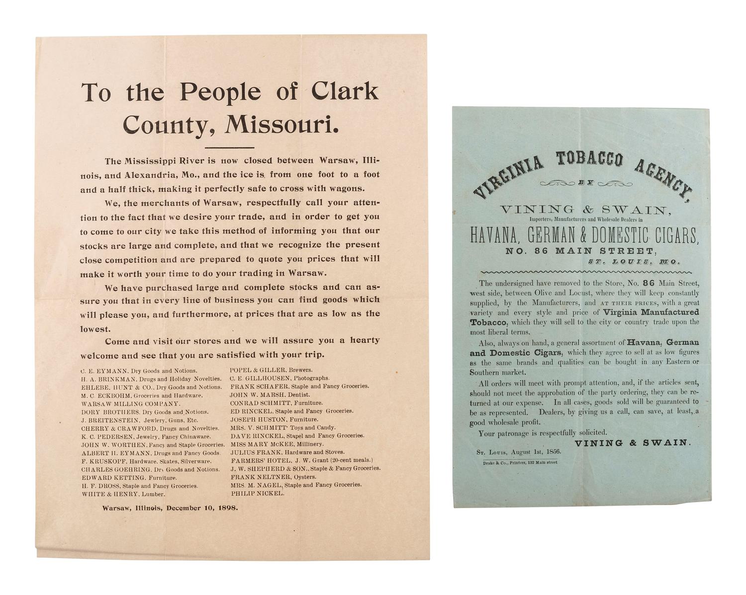 [ADVERTISING]. A group of 19th-century broadsides, handbills, and other advertising-elated ephemera.