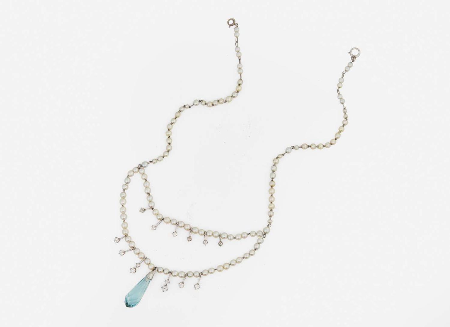 A Pearl, Diamond, and Aquamarine Necklace