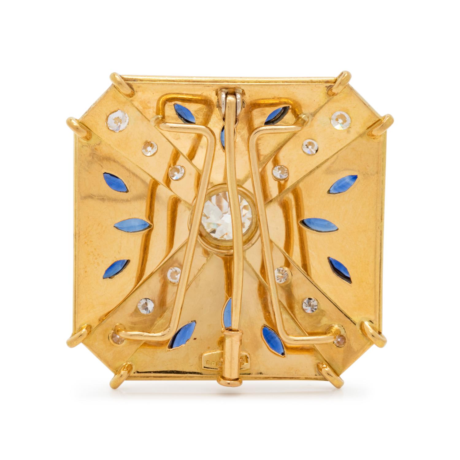 DIAMOND AND SAPPHIRE BROOCH