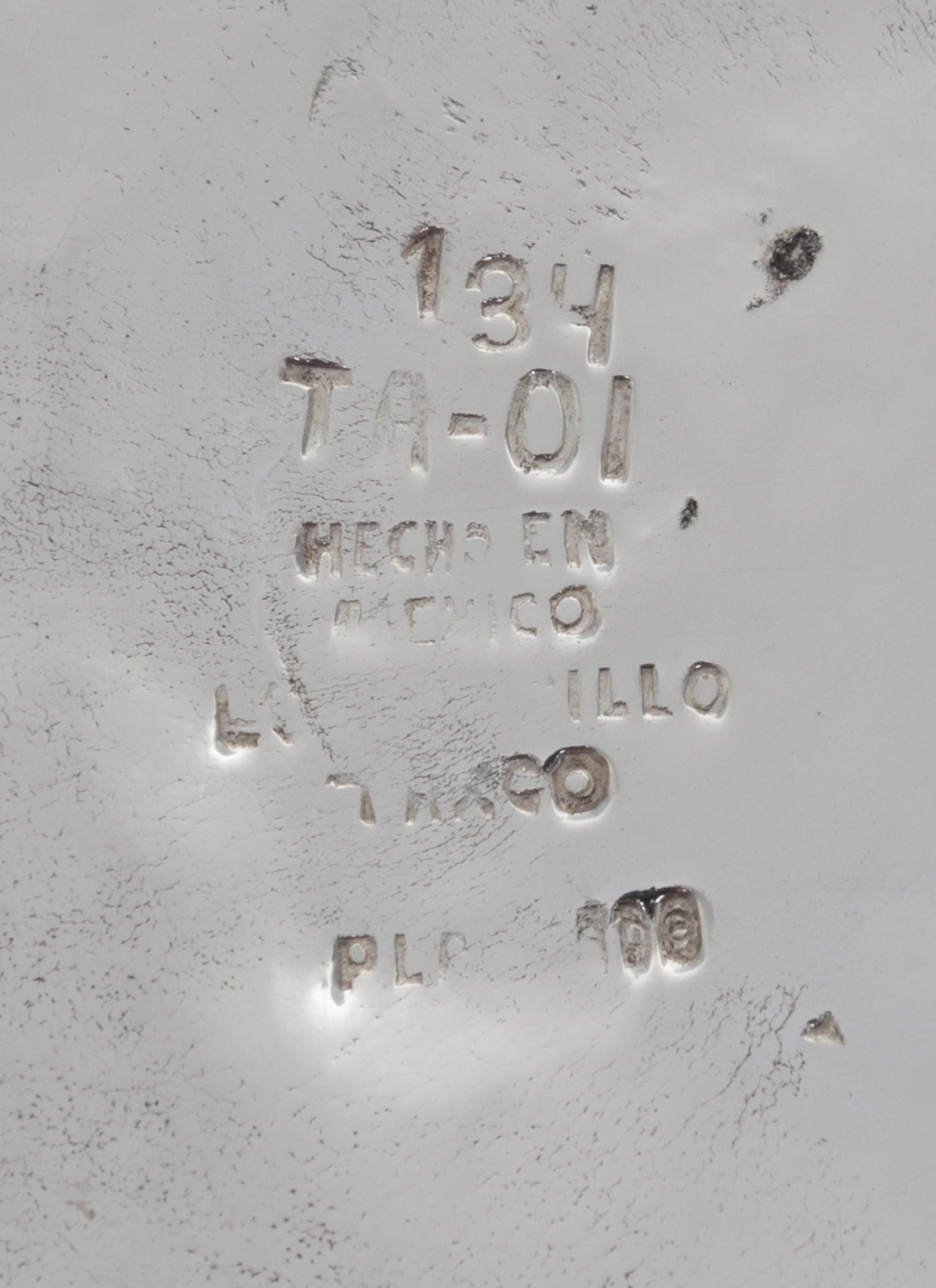 A Mexican Silver-Plate Vase, Mark of Los Castillo, Taxco, Mid-20th Century, of gourd form having applied decoration and tourquoise embe