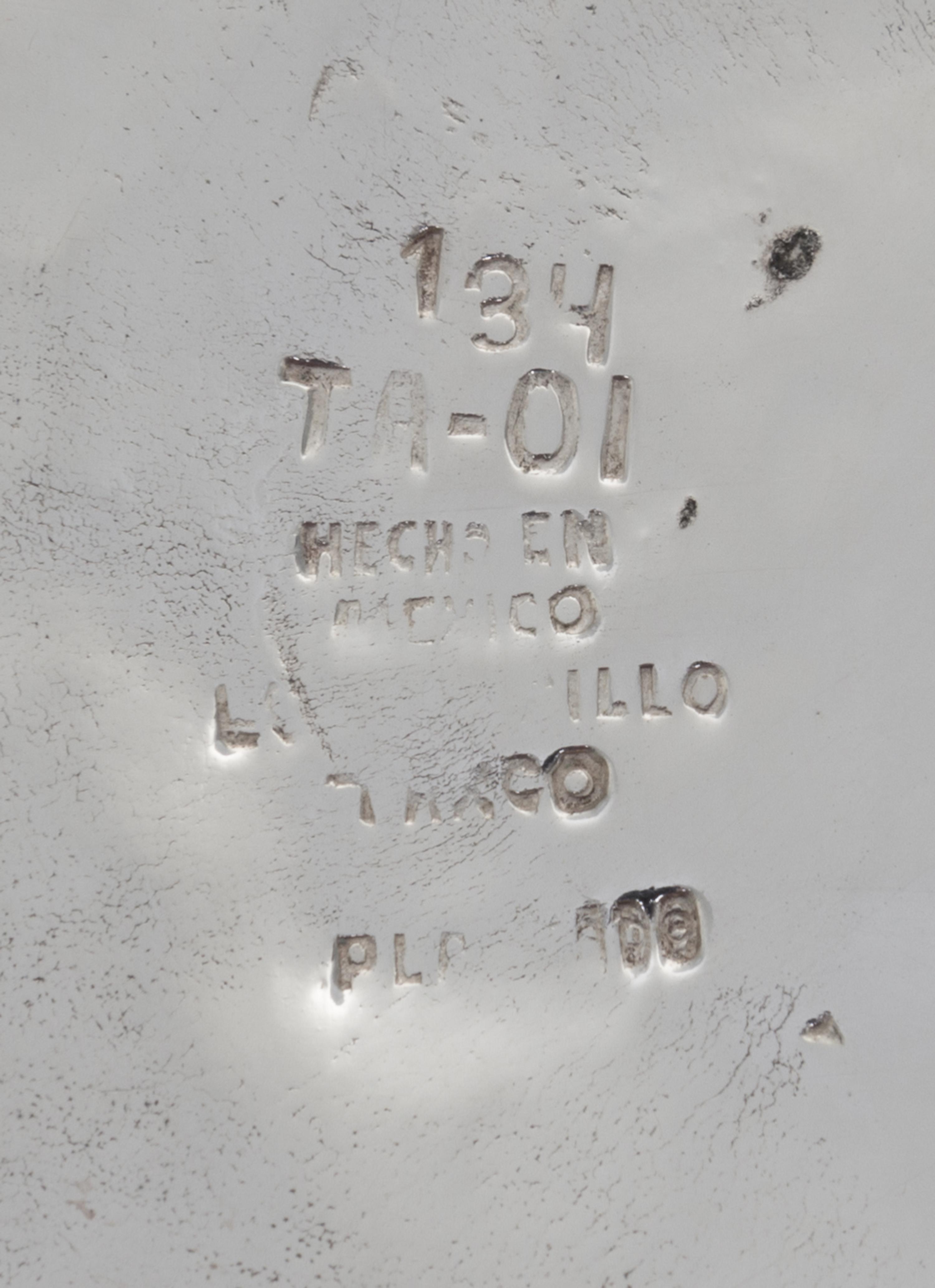 A Mexican Silver-Plate Vase, Mark of Los Castillo, Taxco, Mid-20th Century, of gourd form having applied decoration and tourquoise embe