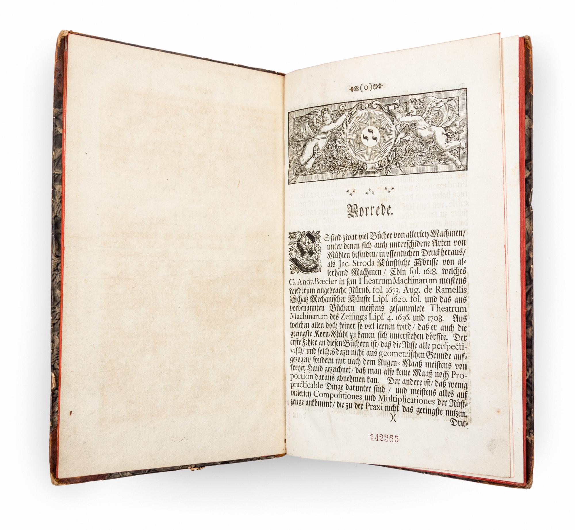 (ENGINEERING) STURM, LEONHARD CHRISTOPH. Vollstandige muhlen baukunst... Augsburg, 1718. First edition.