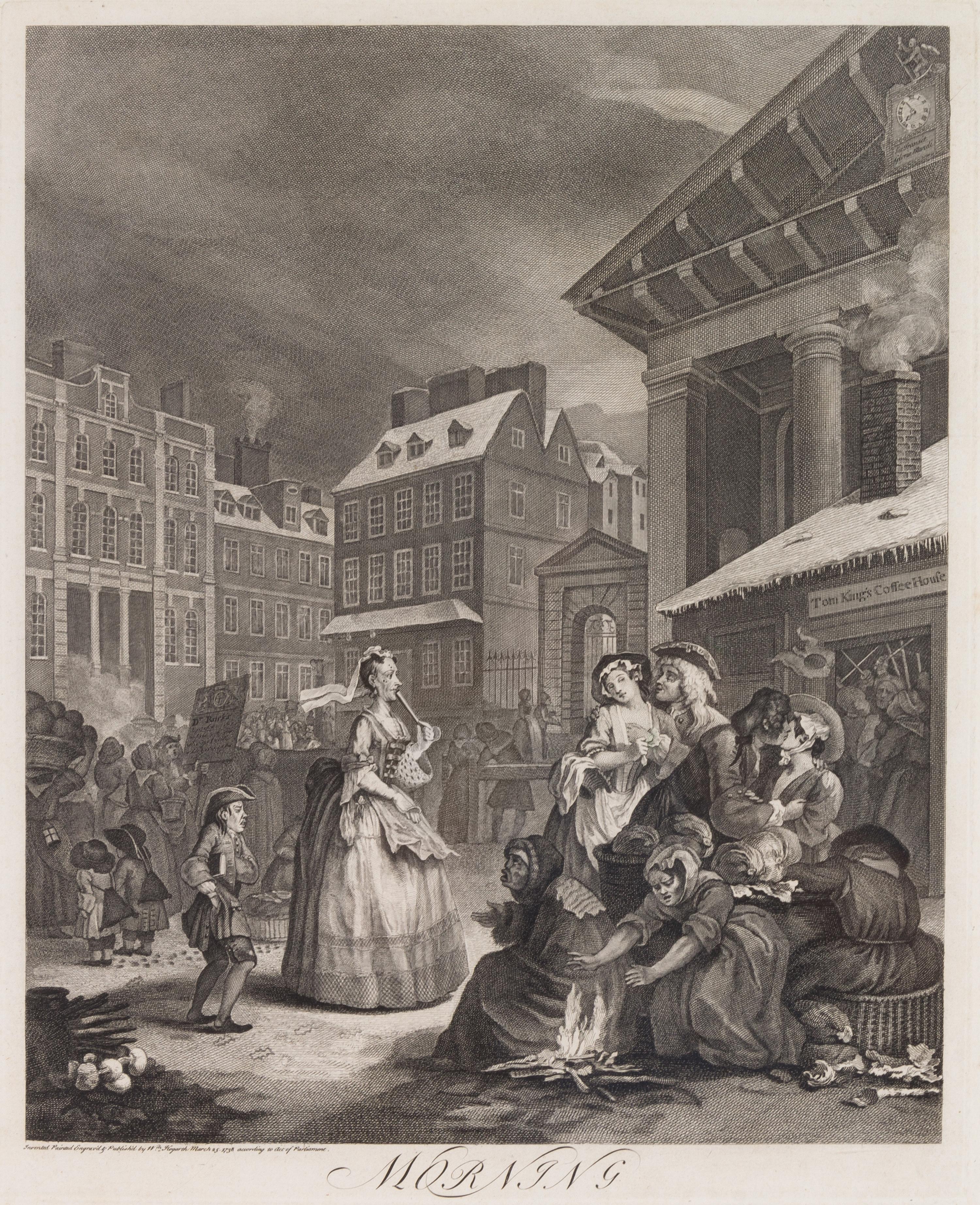 William Hogarth, (British, 1697-1764), The Four Times of Day: Morning, Noon, Evening, Night (a group of four works)