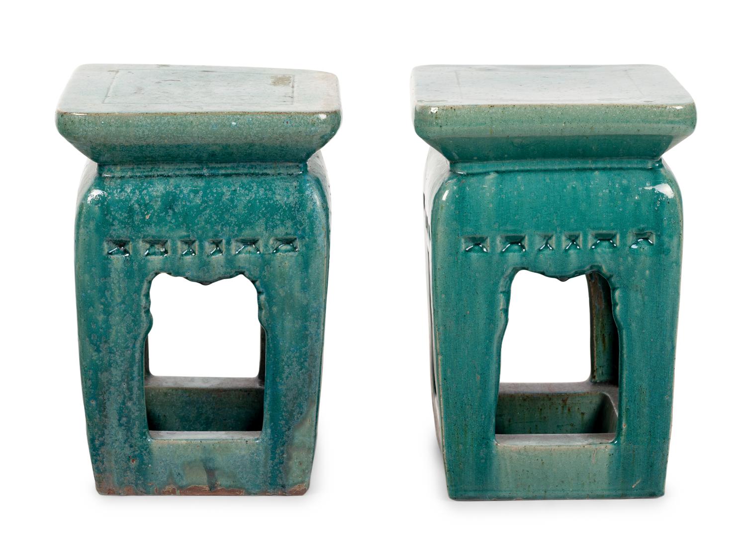 A Pair of Turquoise Glazed Garden Seats