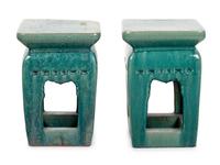 A Pair of Turquoise Glazed Garden Seats