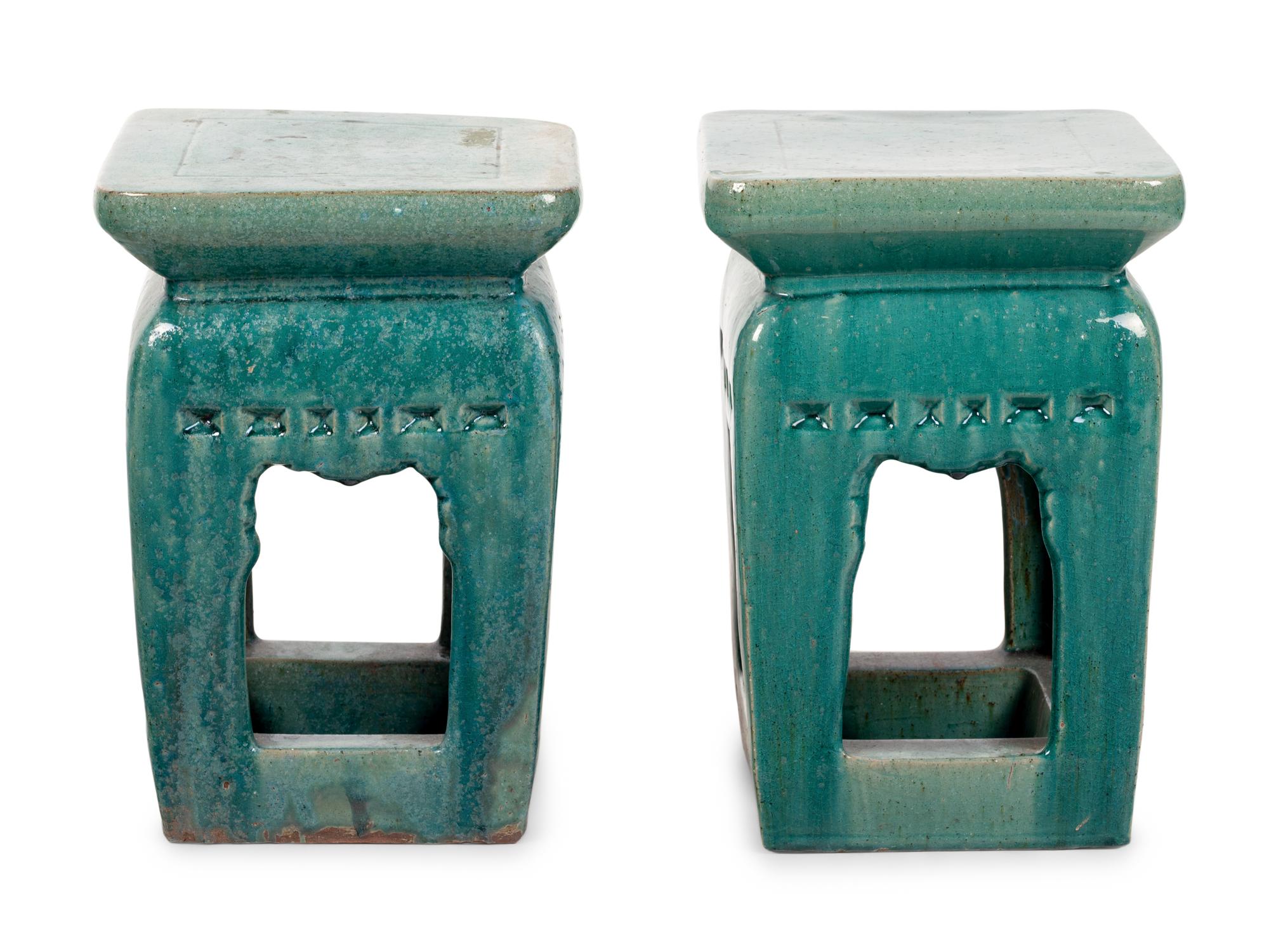 A Pair of Turquoise Glazed Garden Seats