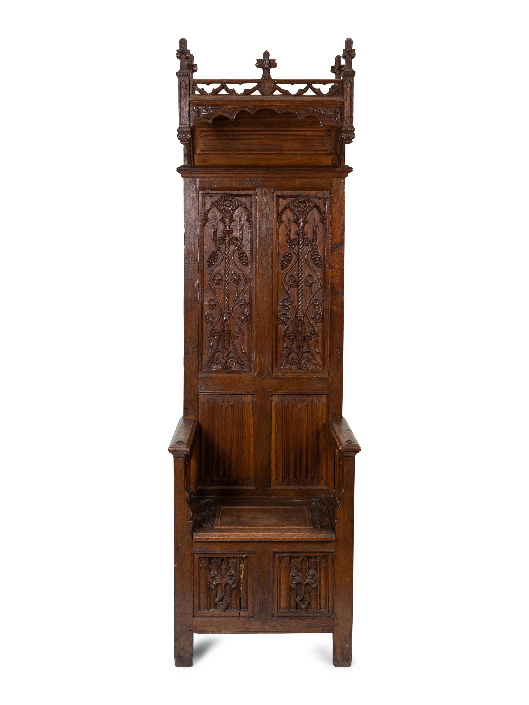 A Jacobean Style Carved Oak Bishops' Chair — 19TH CENTURY