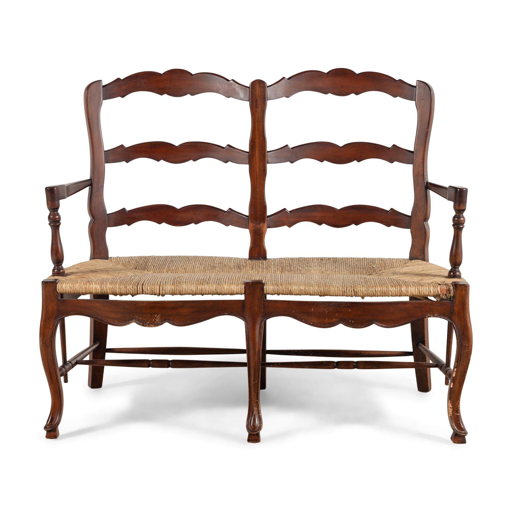 A French Provincial Style Mahogany and Rush-Seat Bench