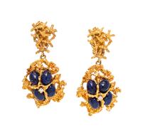 BRUTALIST, YELLOW GOLD, LAPIS LAZULI AND DIAMOND EARCLIPS