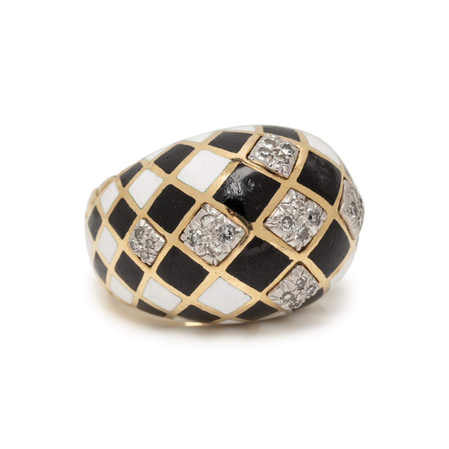 DAVID WEBB, ENAMEL AND DIAMOND 'HARLEQUIN' RING