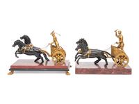 Two Gilt and Patinated Bronze Figure Groups of Roman Charioteers