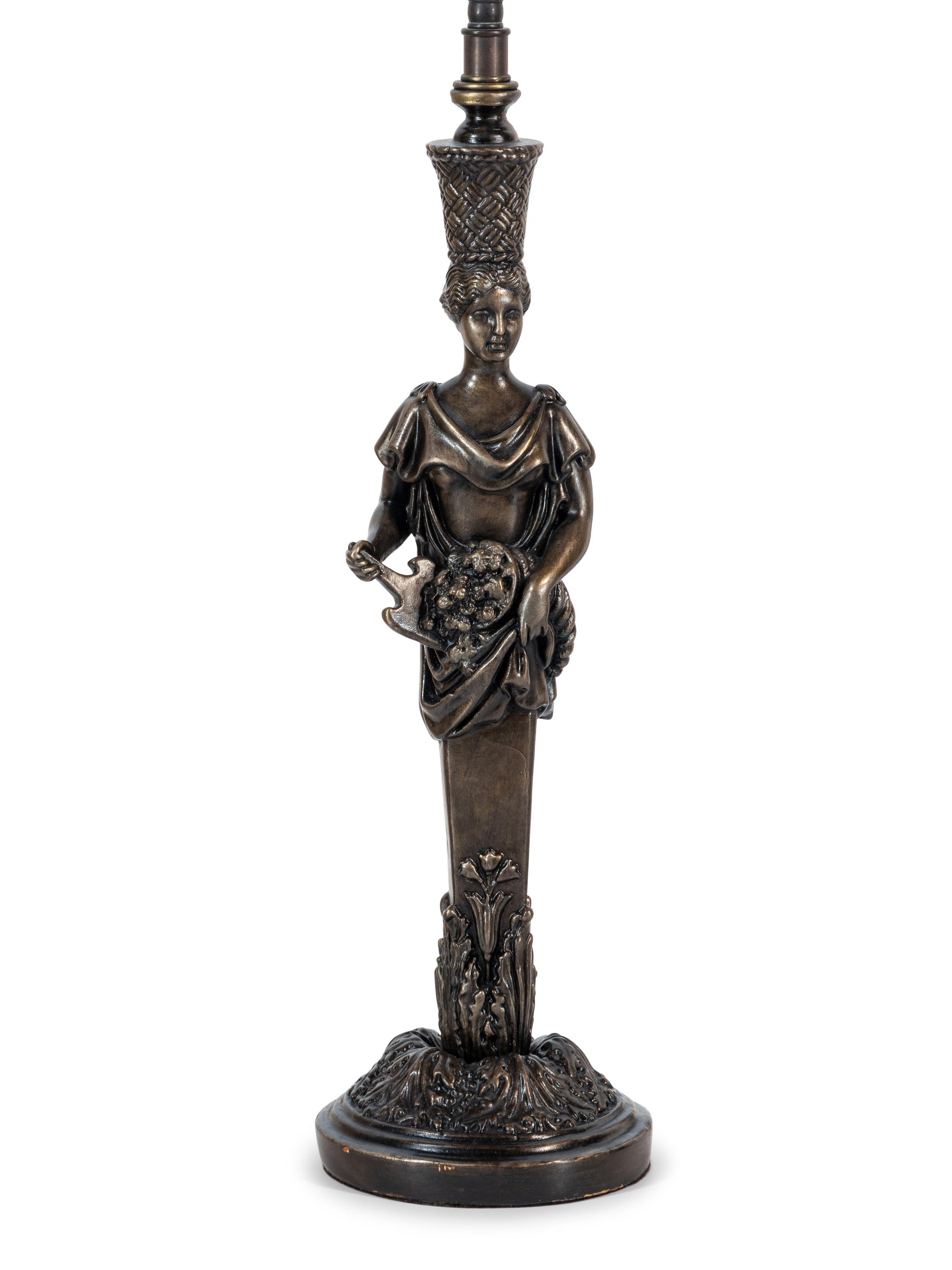 A Pair of Neoclassical Style Bronzed Plaster Herm Lamps