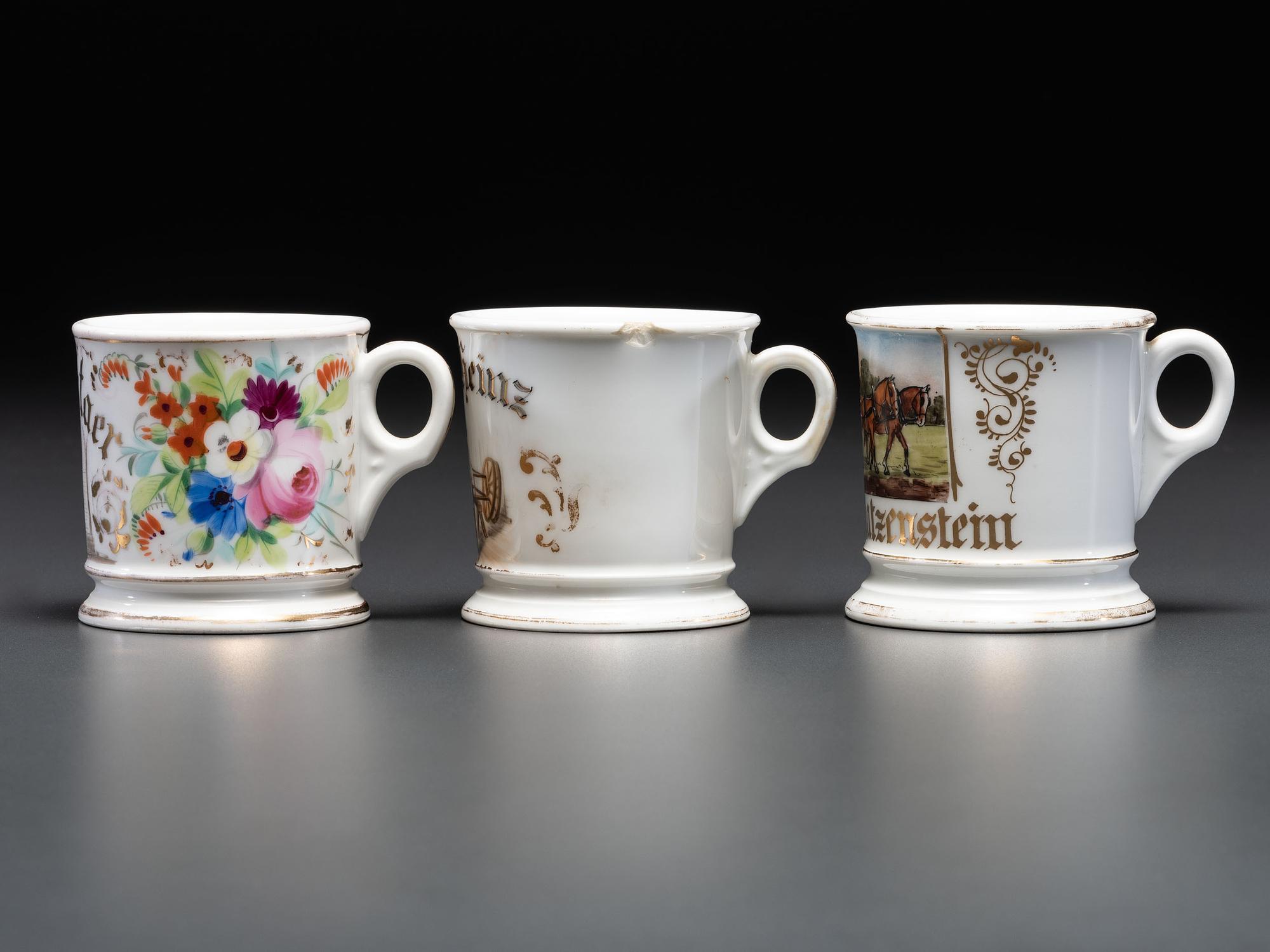 Three Porcelain Occupational Shaving Mugs