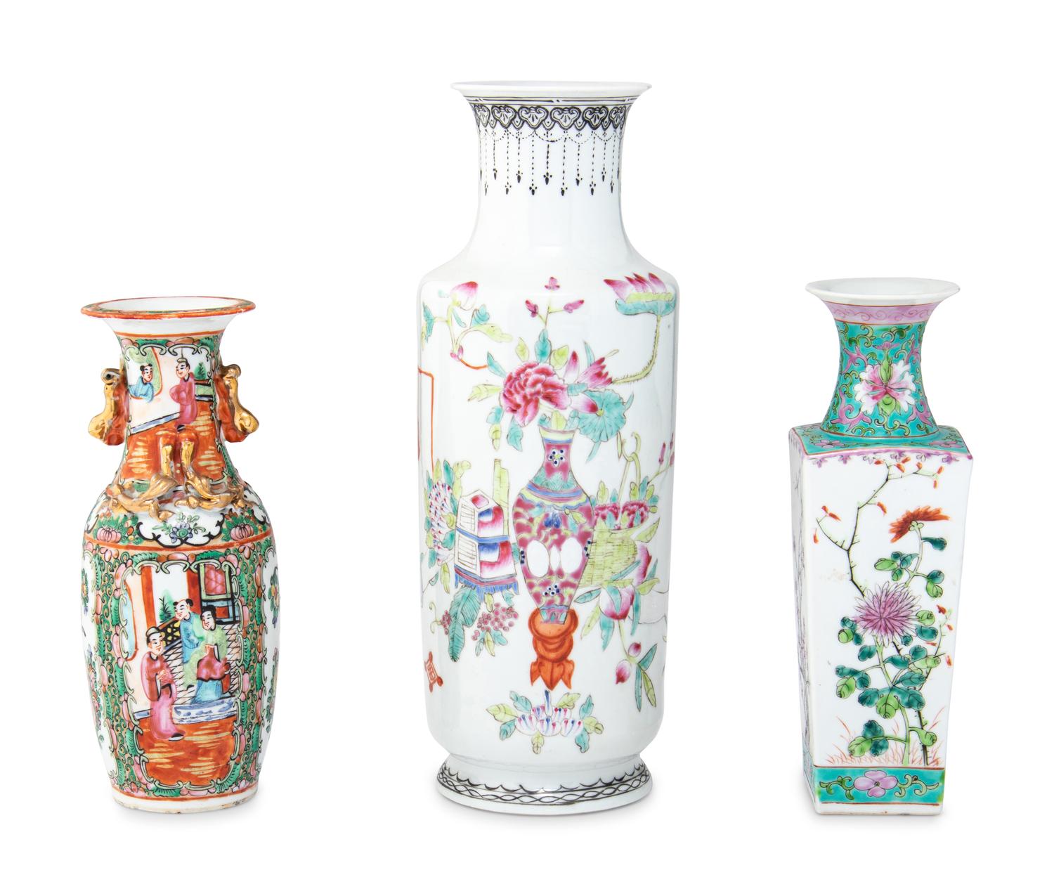 Three Chinese Famille Rose Porcelain Vases