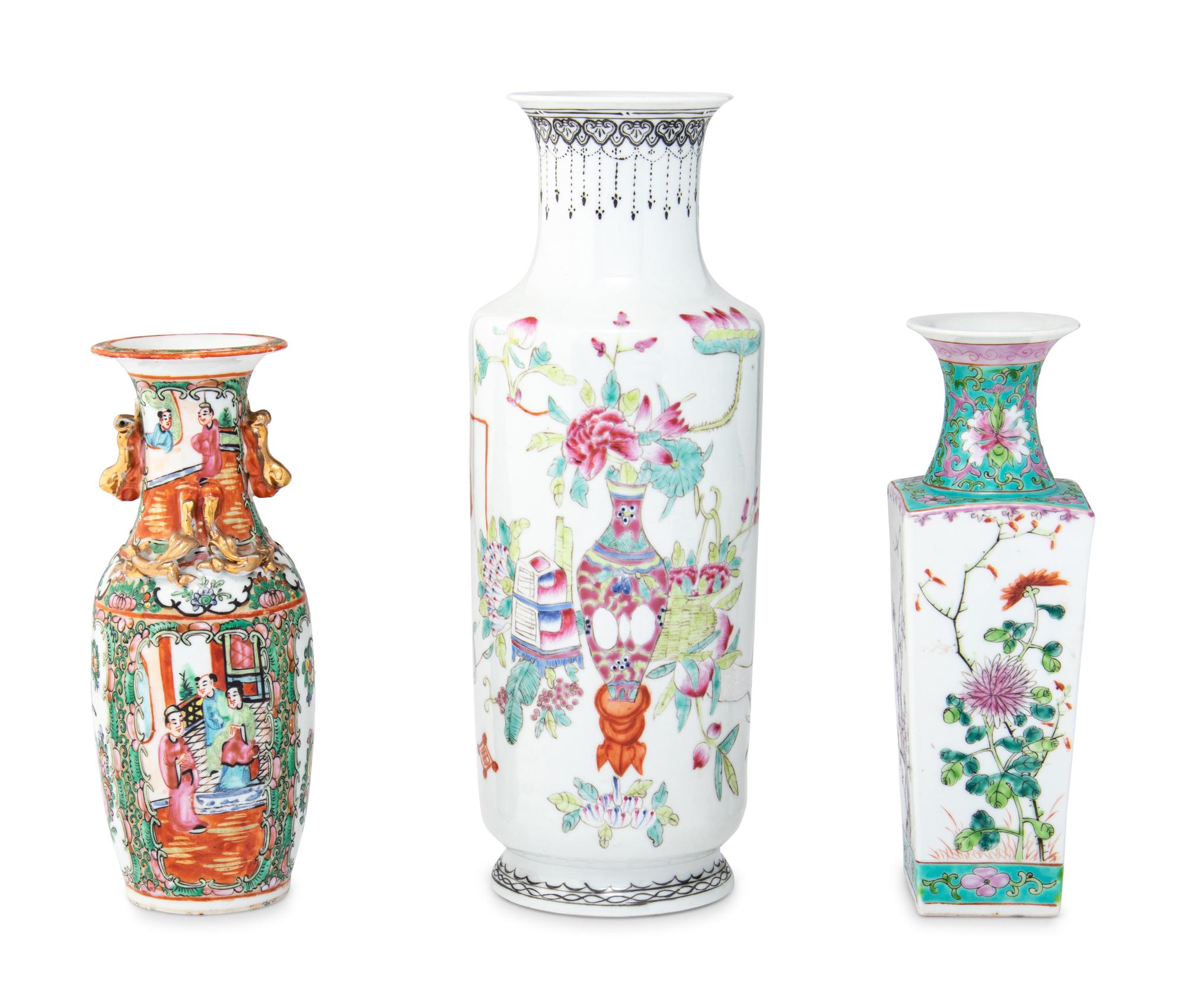 Three Chinese Famille Rose Porcelain Vases