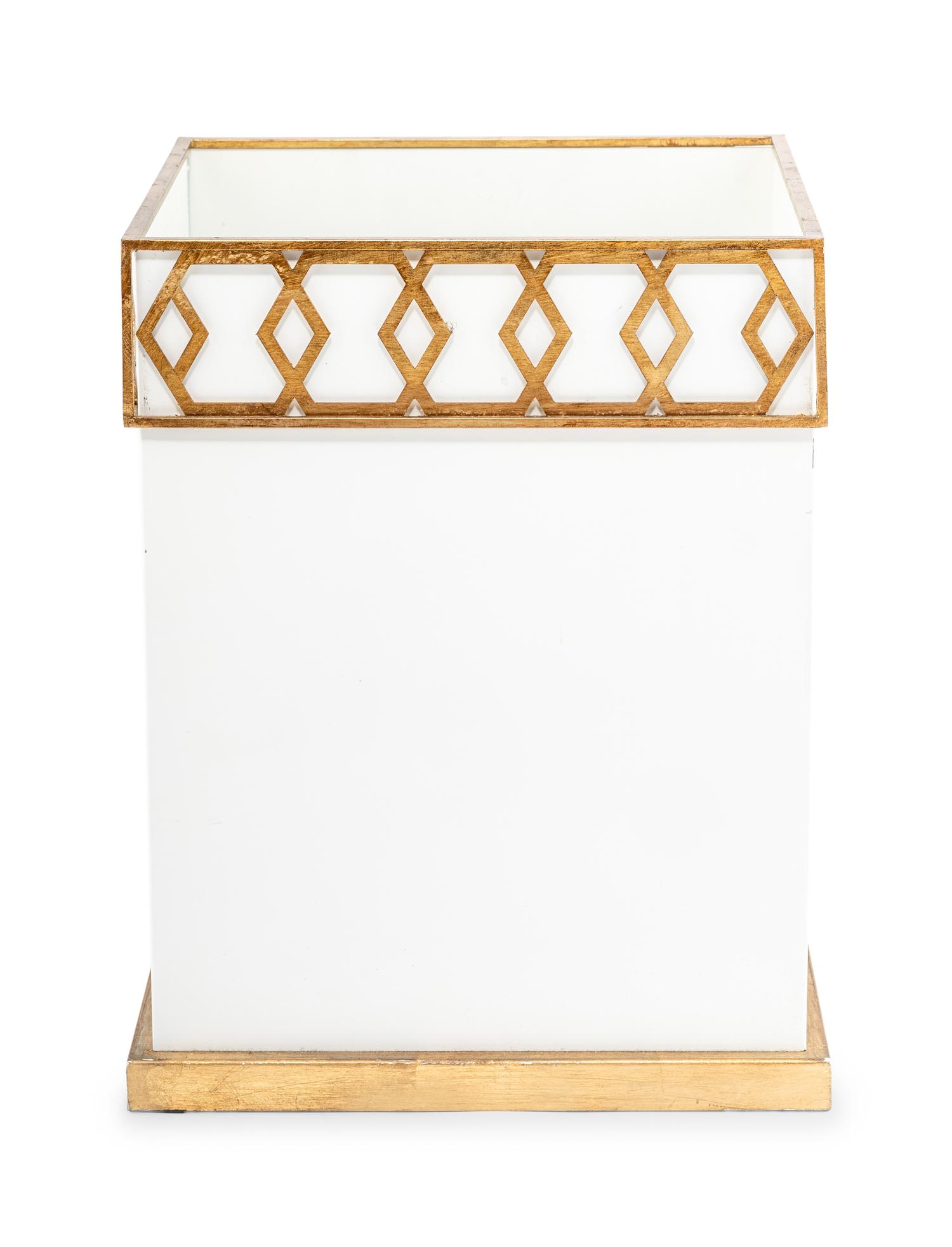 A Contemporary White Painted and Gilt Metal Jardinière or Waste Basket