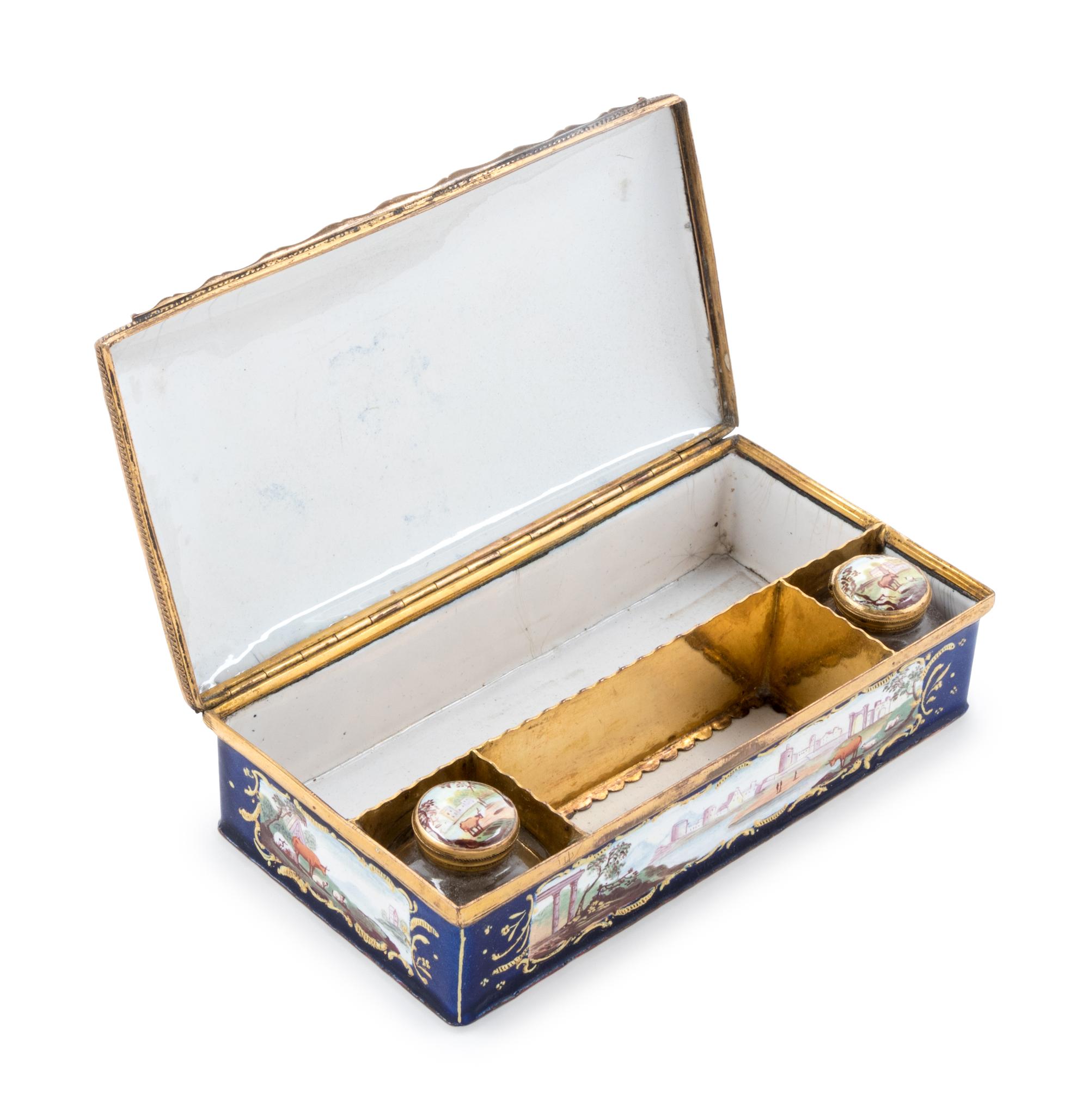 A Limoges Style Parcel Gilt Enamel-on-Copper Writing Box