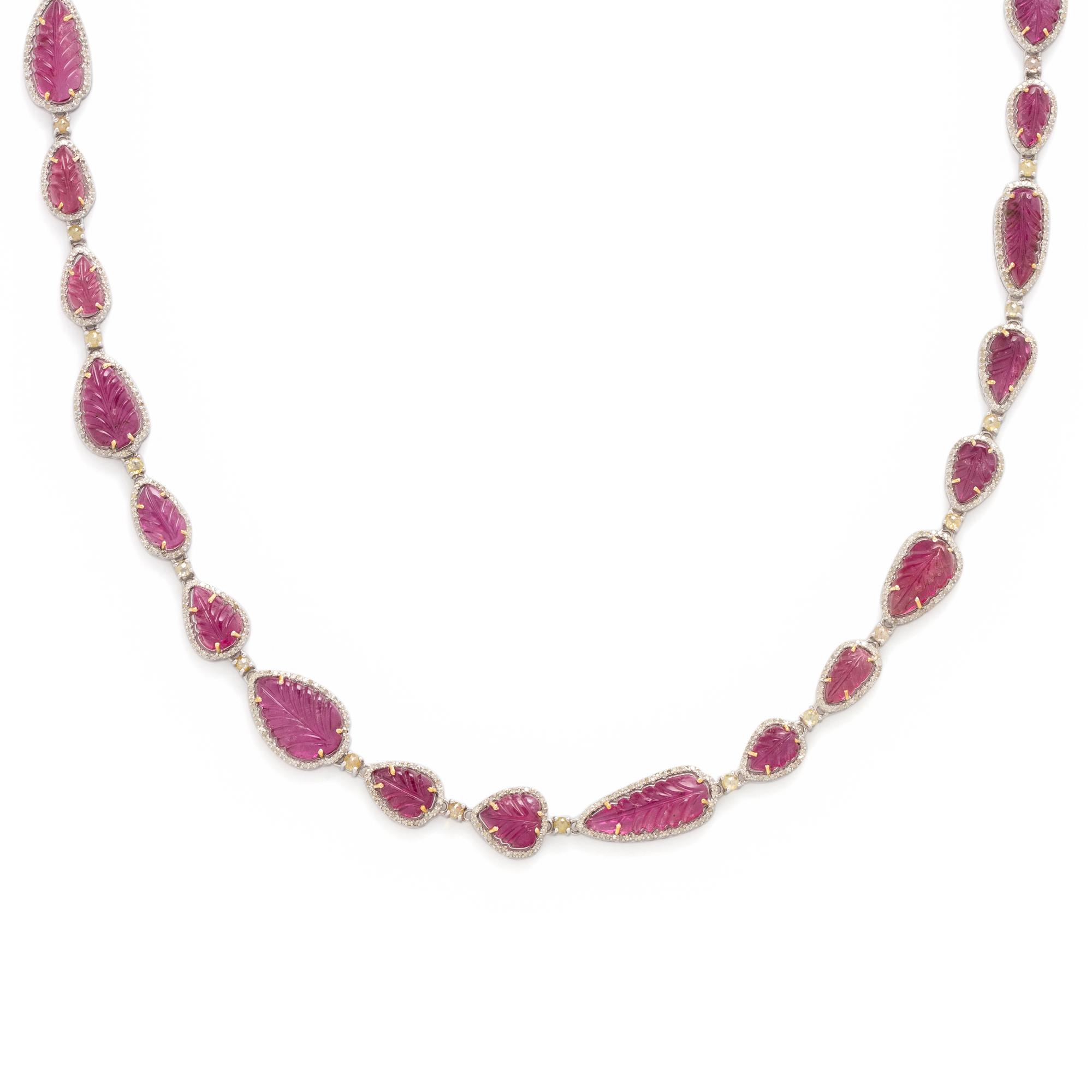CARVED PINK TOURMALINE AND DIAMOND NECKLACE