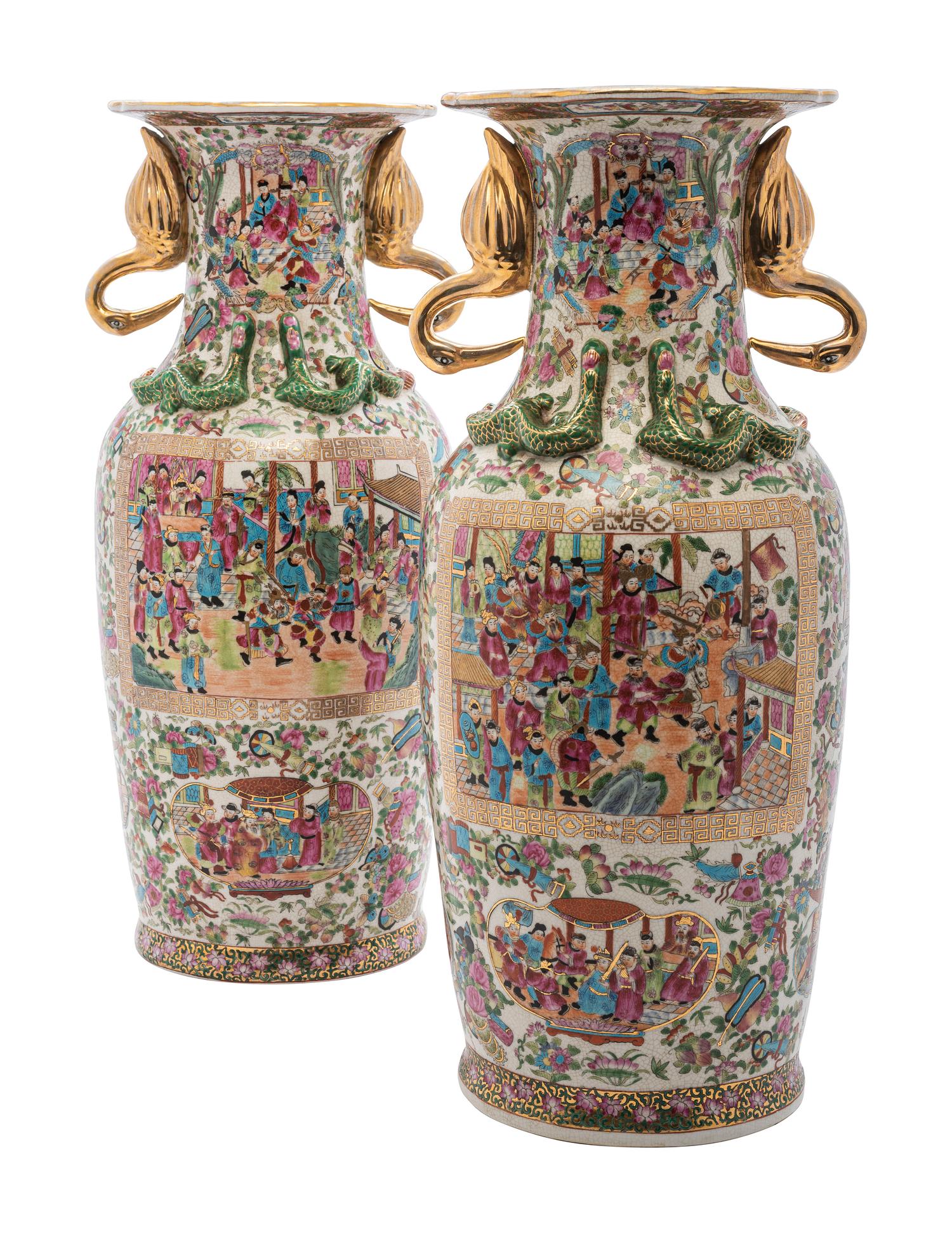A Pair of Chinese Export Famille Rose Porcelain Vases
