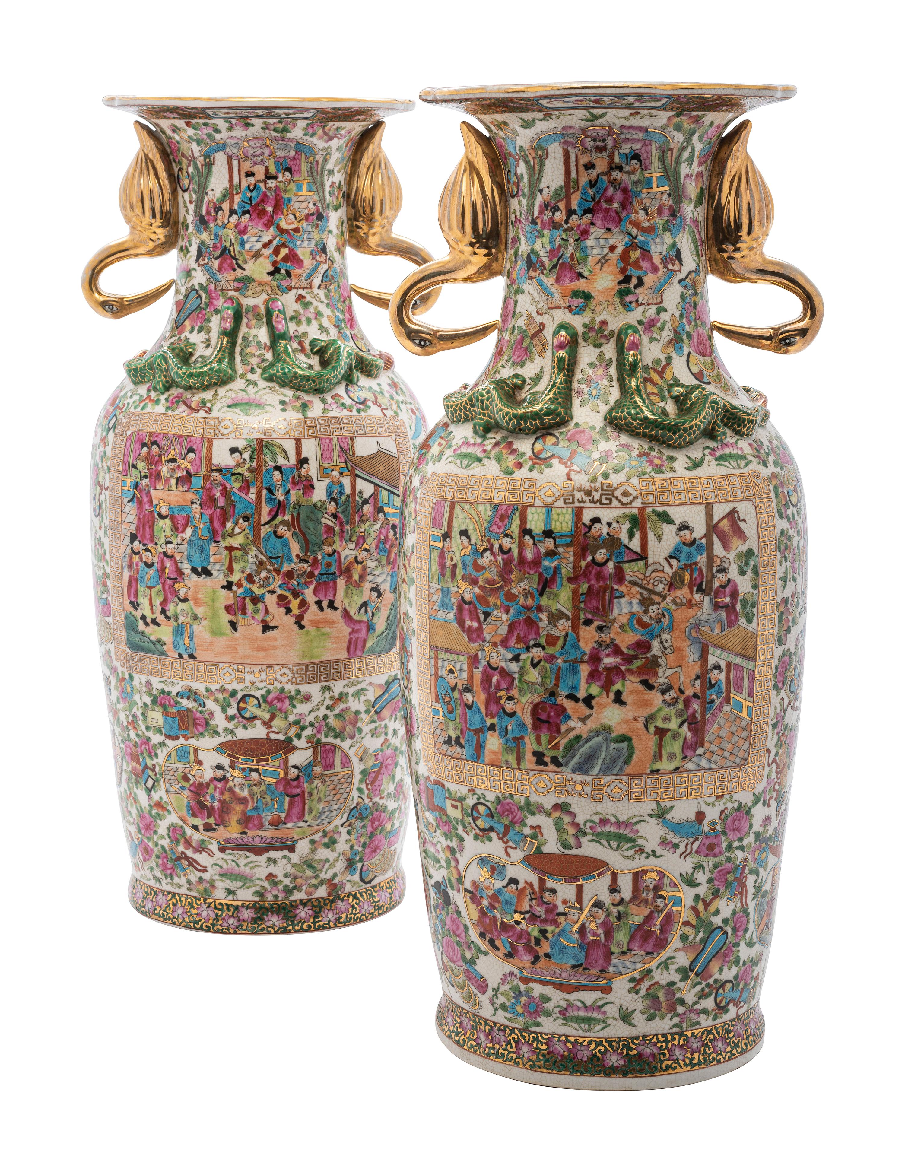 A Pair of Chinese Export Famille Rose Porcelain Vases