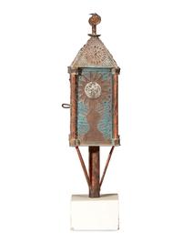 A Southwest American Painted and Punched Processional Tin Lantern on Stand