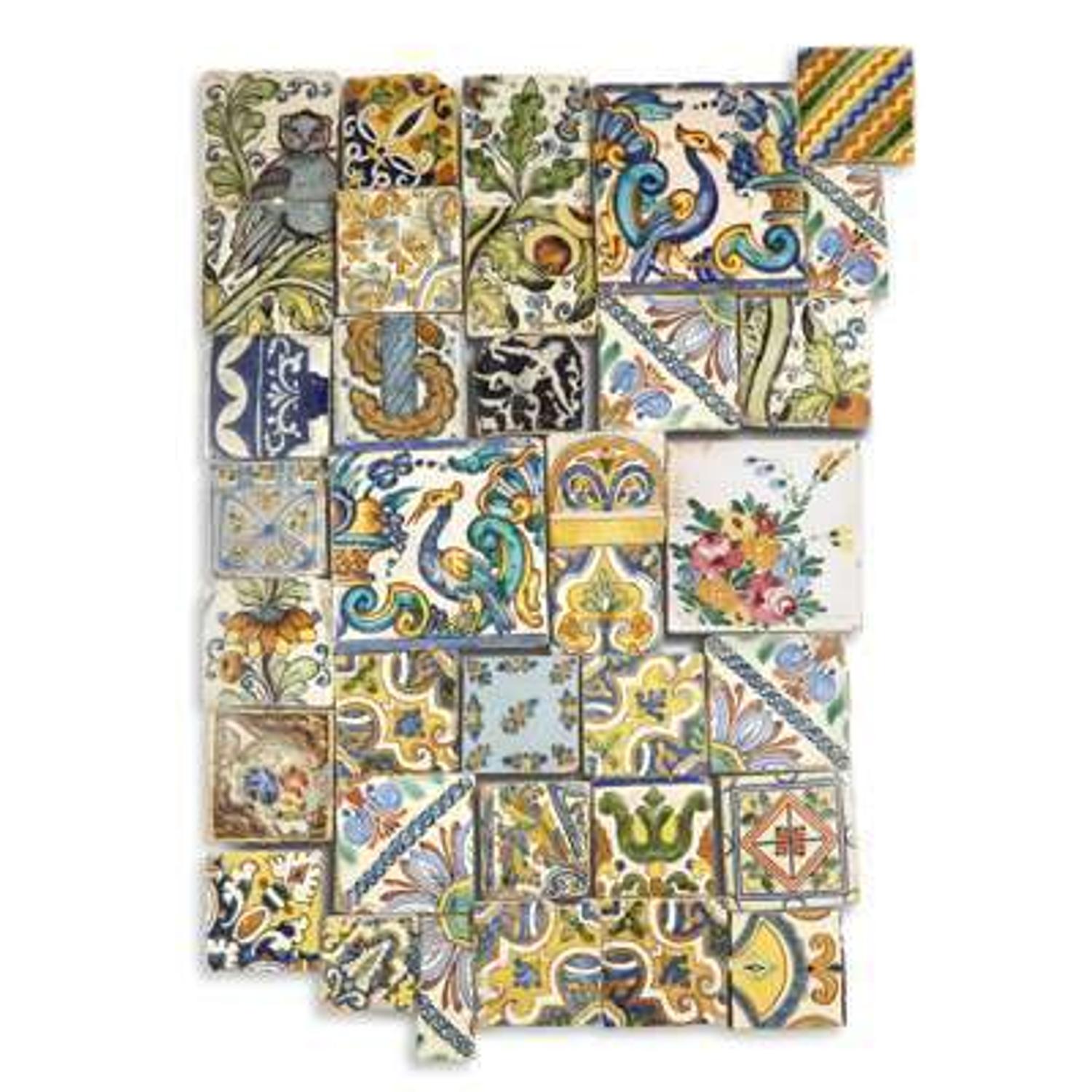 A Group of Thirty-Six Spanish and Mexican Tin-Glaze Tiles