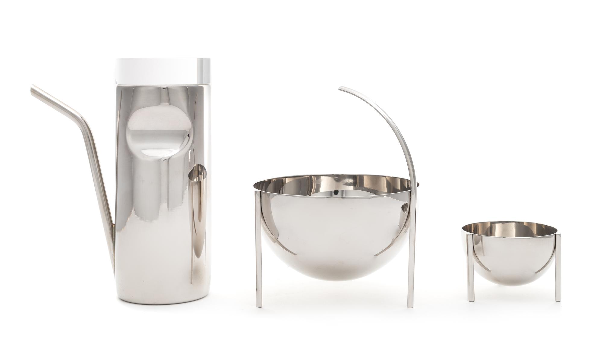 Enzo Mari (Italian, b.1932), Zani & Zani, Italy, 1986, three Opasis pattern table articles, comprising a cruet with an acrylic cover, a