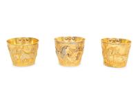 Three Greek Brass and Silver Vapheio Style Cups
