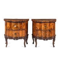 A Pair of Italian Rococo Walnut Commodini