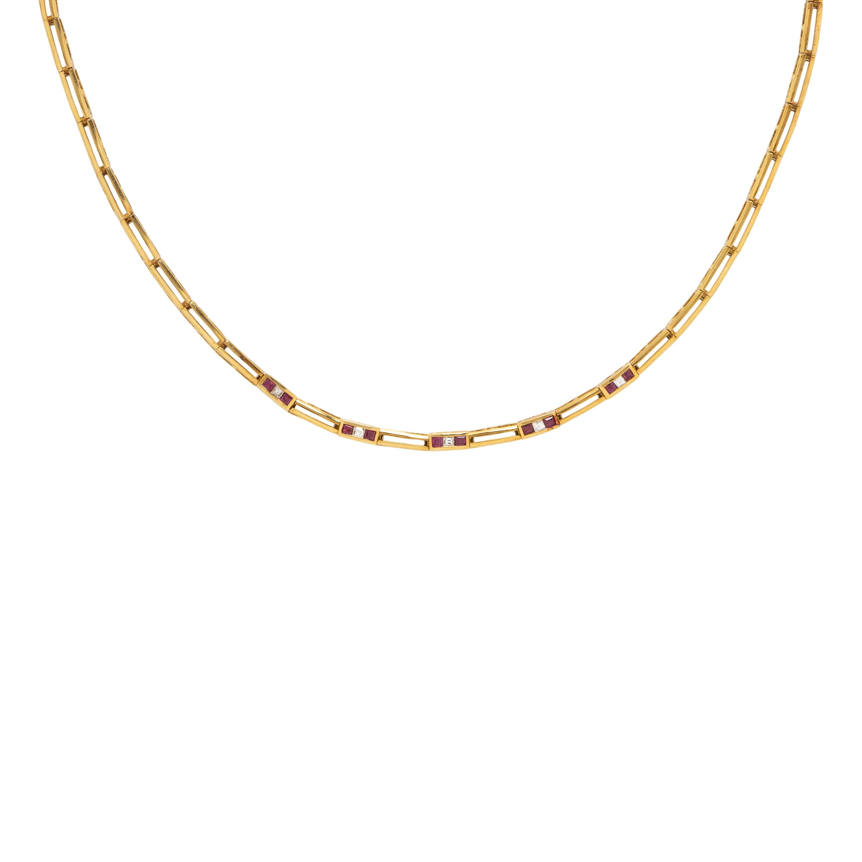 Tiffany & Co., Yellow Gold, Diamond, and Ruby Necklace