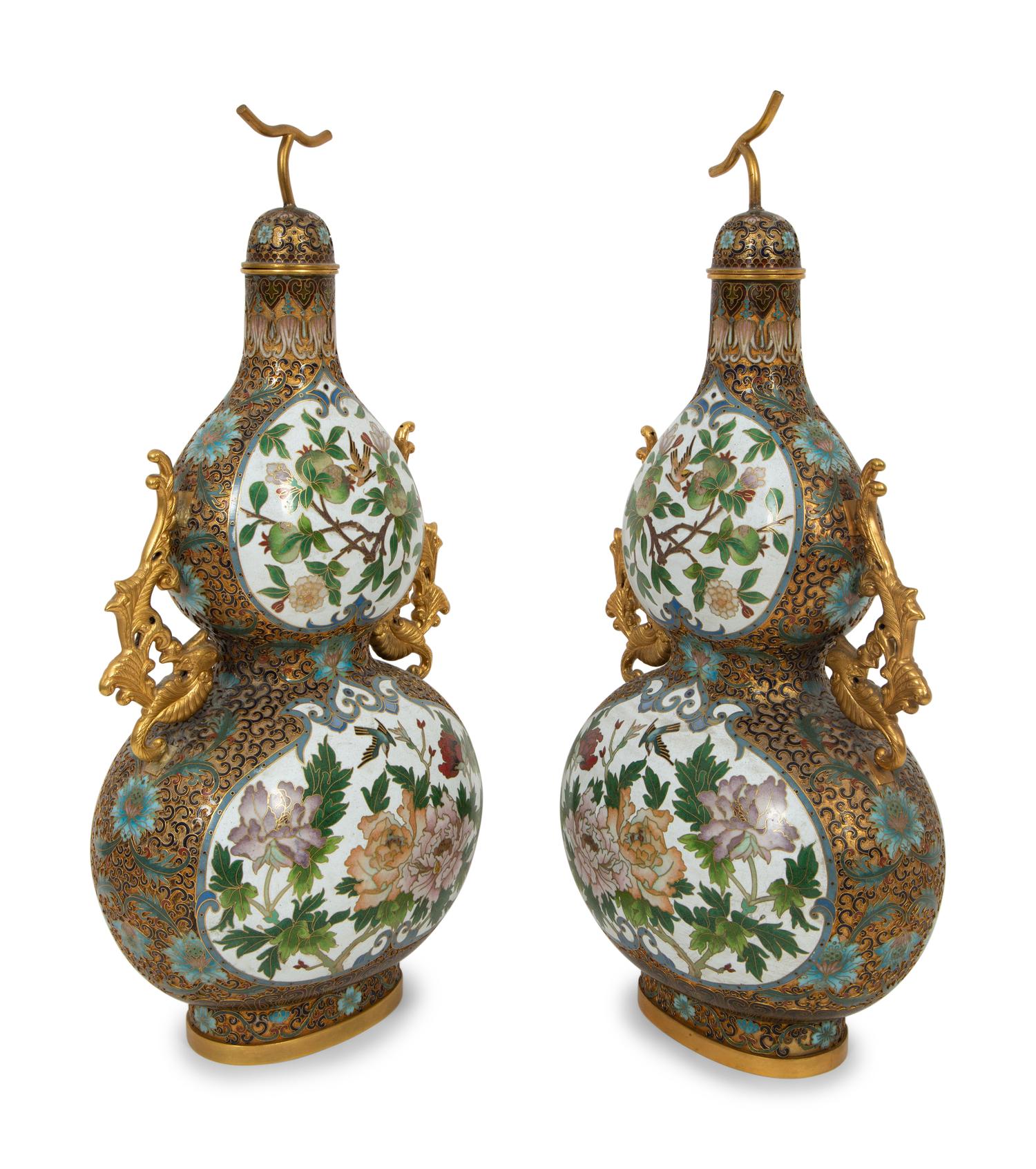 A Pair of Chinese Export Cloisonné Double-Gourd Vases
