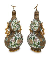 A Pair of Chinese Export Cloisonné Double-Gourd Vases