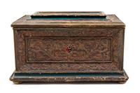 An Italian Carved and Polychrome Decorated Coffer Height 15 x width 25 x depth 16 inches. — 18TH CENTURY