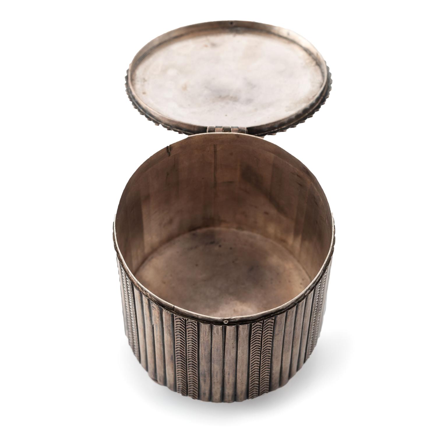 Navajo Stamped Silver Lidded Box, with Zuni Mosaic Inlay Butterfly